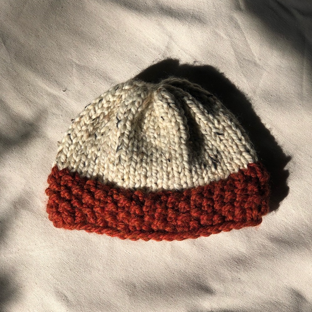 ❌SOLD❌ Handmade Wool Knit Hat — Marble & Rust Red